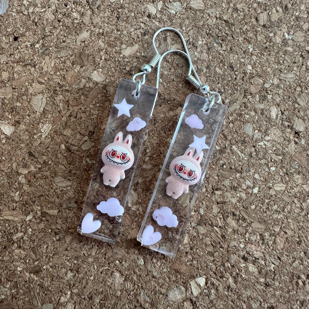 Cute Bunny Dangle Earrings with Stars and Clouds